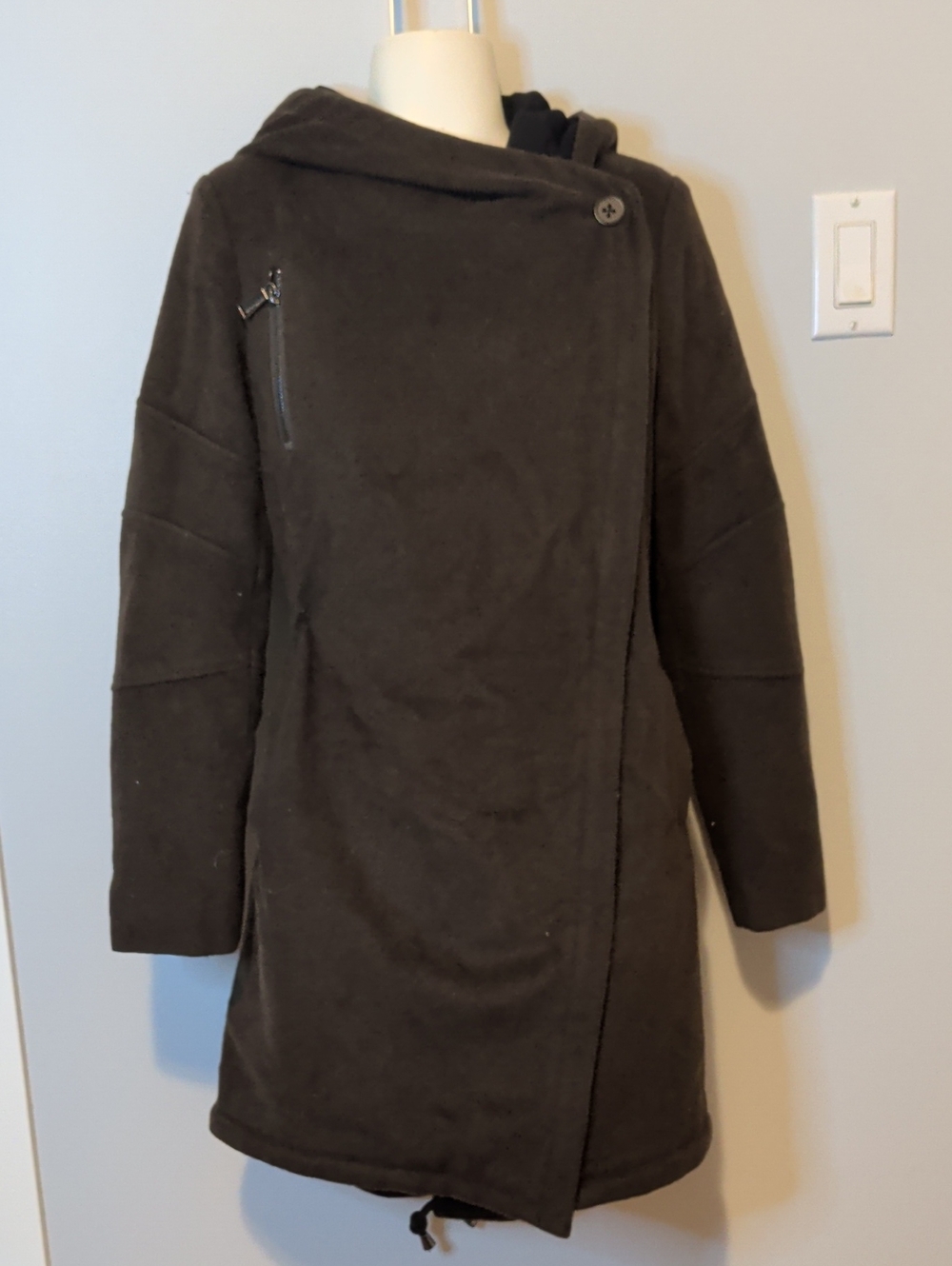 BCBGeneration Dark Brown Hooded Asymmetrical Trench Coat